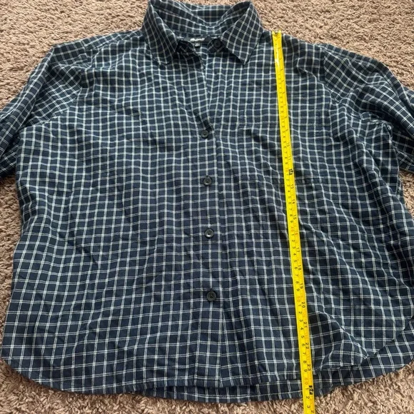 MADEWELL Easy Y-Neck Button-Up Shirt Indigo White Plaid Flannel Cotton XL $88 - Picture 8 of 10